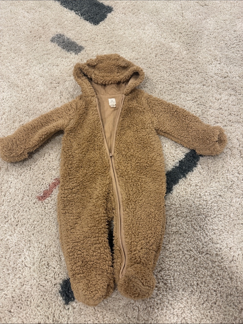 GAP Brown Teddy Fleece Hooded Baby One-Piece